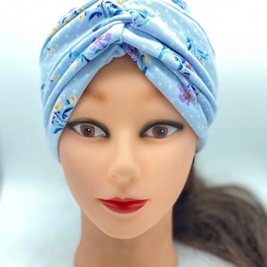 Blue Chemo cap specifically for cancer patients, beanie, head covering, chemotherapy cap, womens chemo cap, alopecia hat, flowers Chemo cap