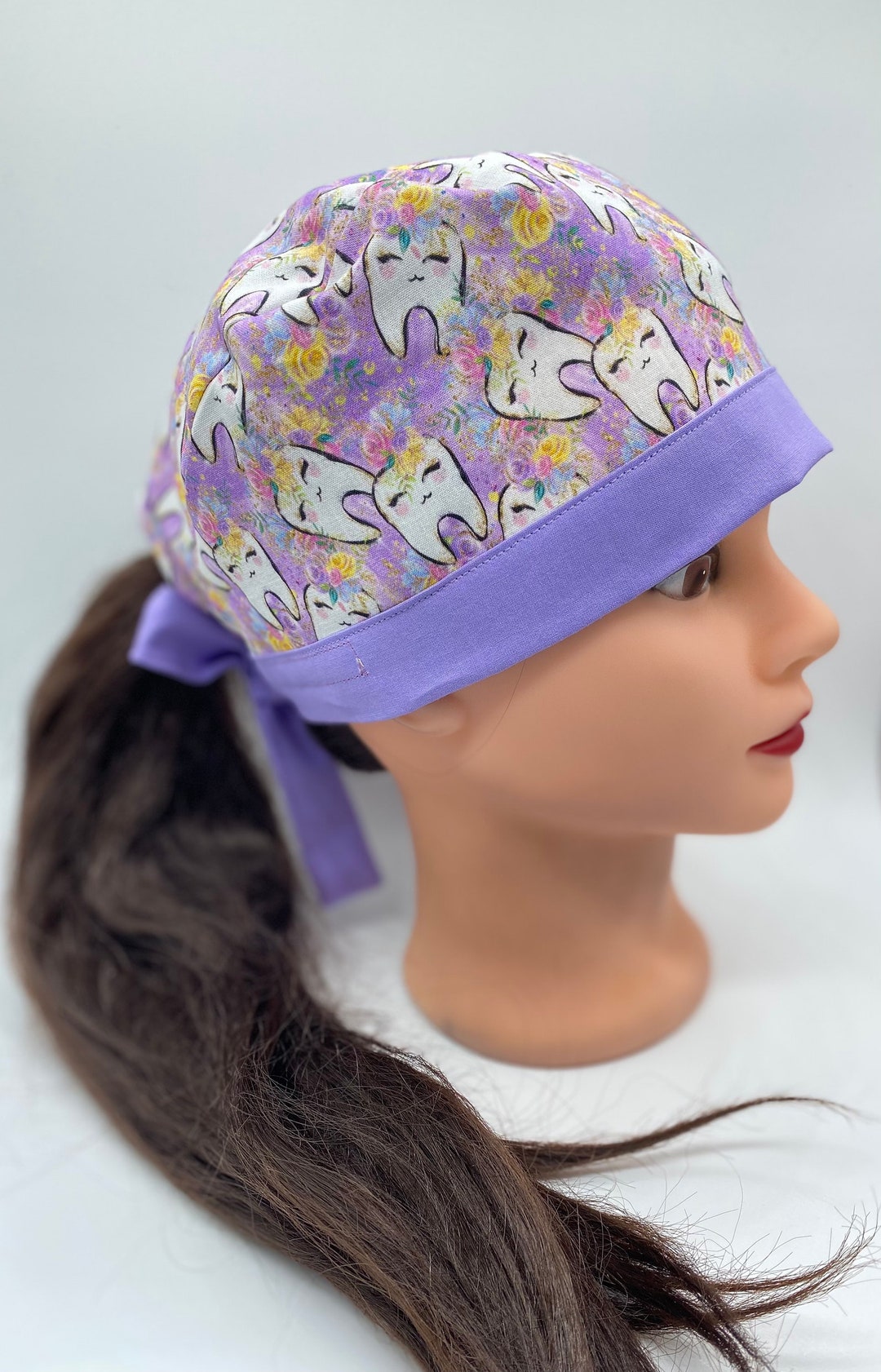 Personalized Purple Dental Scrub Cap With Buttons, Womens Surgical Cap, Dental Assistant Scrub