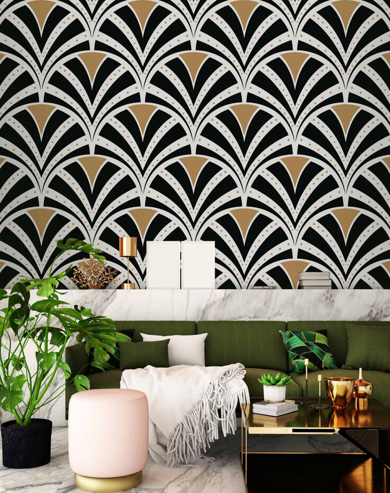 Removable Wallpaper Art Deco Pattern Abstract Wallcovering | Etsy