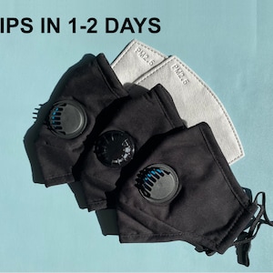 Reusable Adult Unisex Cotton Vented Face Mask With Filter Pocket and Nose Wire Plus 2 PM2.5 Filters - Ships from MD, USA