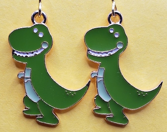 Green Enamel Dinosaur Earrings