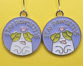 Stay Pawsitive Enamel Puppy Earrings: Inspirational Dog Jewelry