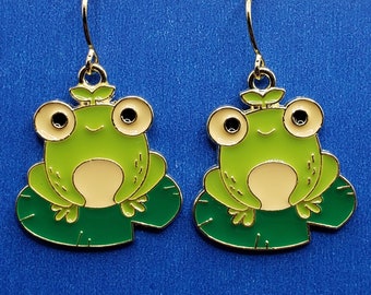 Enamel Frog Earrings | Cute Green Anime Character