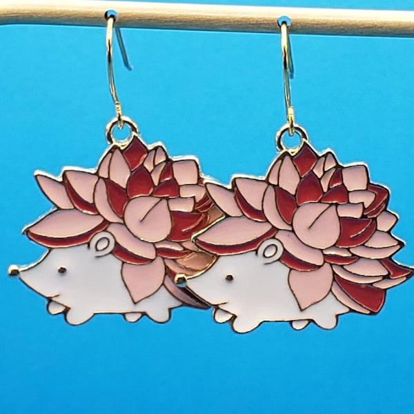 Hedgehog Earrings: Enamel Floral Design
