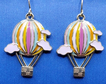 Hot Air Balloon Earrings |  Colorful Hot Air Balloon with Clouds | Free Shipping