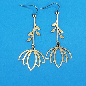 Silver or Gold Lotus Earrings, Long Lotus Earrings, Zen Jewerly, Flower Earrings, Lotus Gift,  Long Lotus Earrings