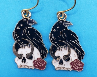 Raven on Skull with Rose