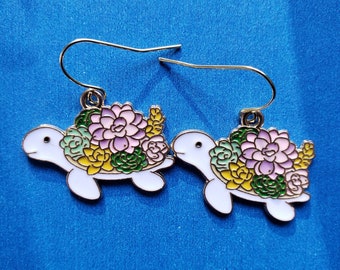 Floral Turtle Earrings
