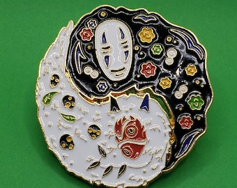 No Face & Princess Mononoke Mask Pin | Yin Yang Anime Pin