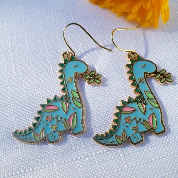 Dinosaur Earrings,  Dino Earrings, Blue Dinosaur Earrings, Herbivore Dino Earrings