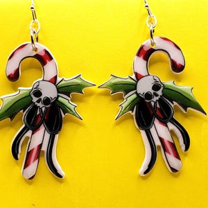 Gothic Skull Candy Cane Earrings / Christmas Earrings