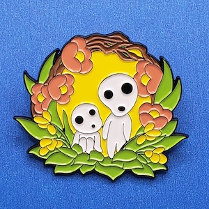 Kodama Tree Spirits Pin with Flowers |  Anime Pin | Princess Moninoke