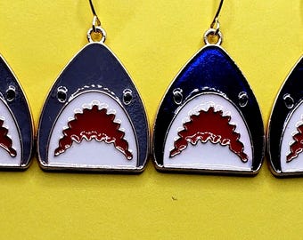 Blue and Grey Enamel Shark Earrings: Fun Gift