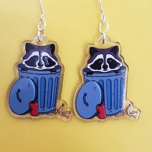 Adorable Raccoon Earrings  | Raccoon in a Trash Can
