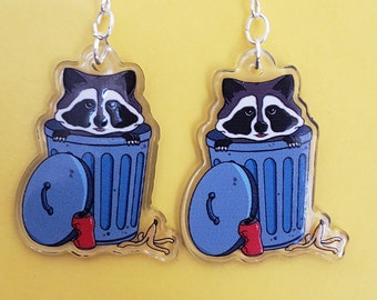 Adorable Raccoon Earrings  | Raccoon in a Trash Can