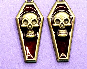 Burgandy Coffin with Skull Face Earrings