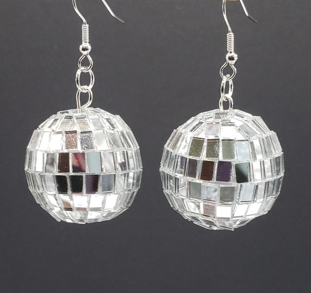 Silver Globe Disco Ball Mirror Ball Earrings Etsy