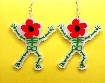 Green Skeleton with a Red Flower