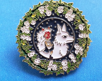 Princess Mononoke Mask Pin | San, Moro White Wolf & Kodama Tree Spirits