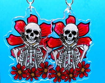 Skeleton with Pink Flowers