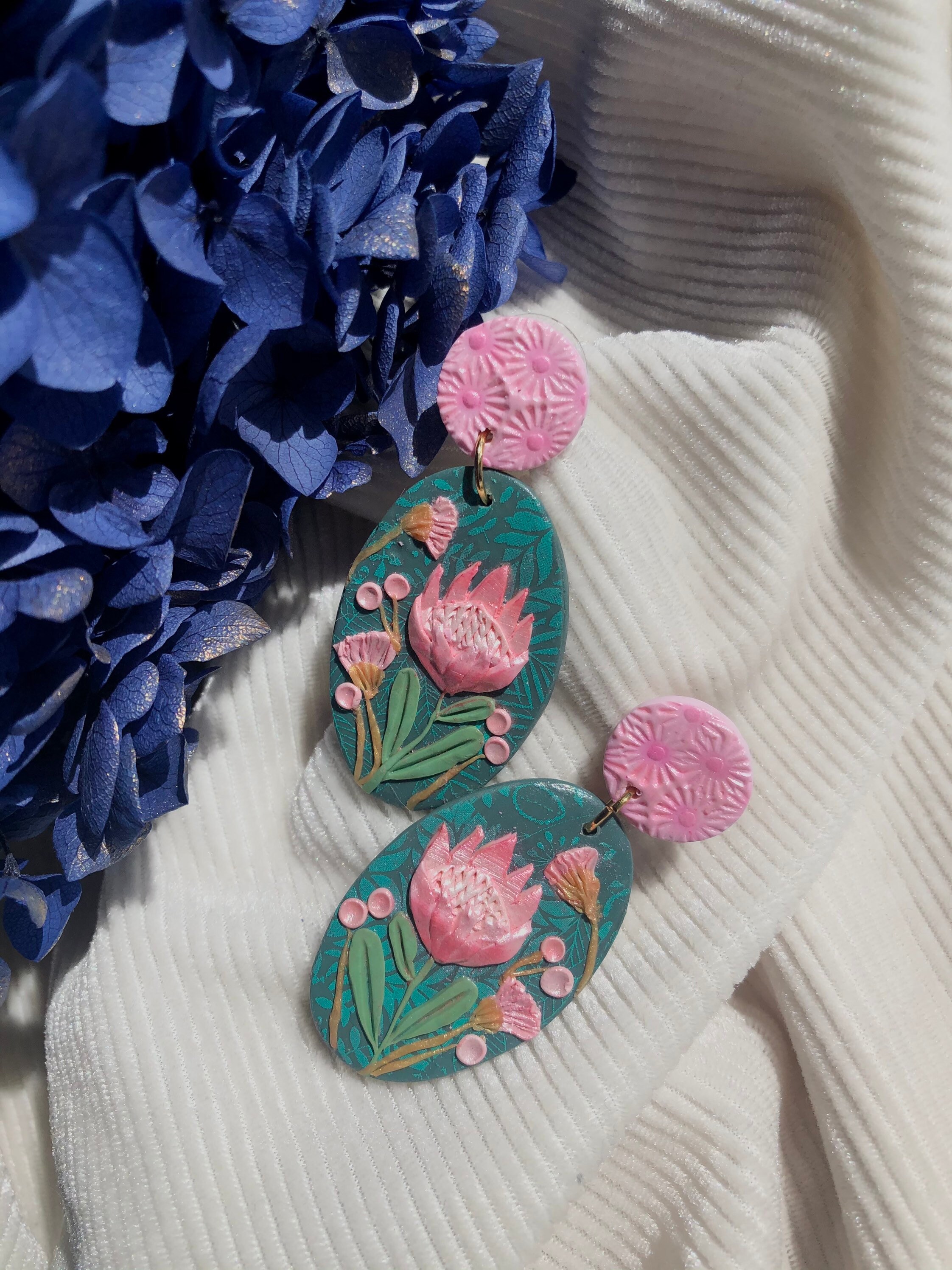 Protea Earrings / Australian Native Earrings / Polymer clay Etsy