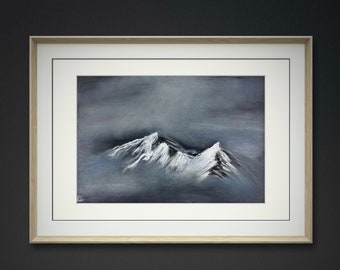 Misty mountains pastel painting, Framed artwork, Mountain wall art, Foggy mountains, Mist, Landscape wall art, Nature decor, Pastel painting