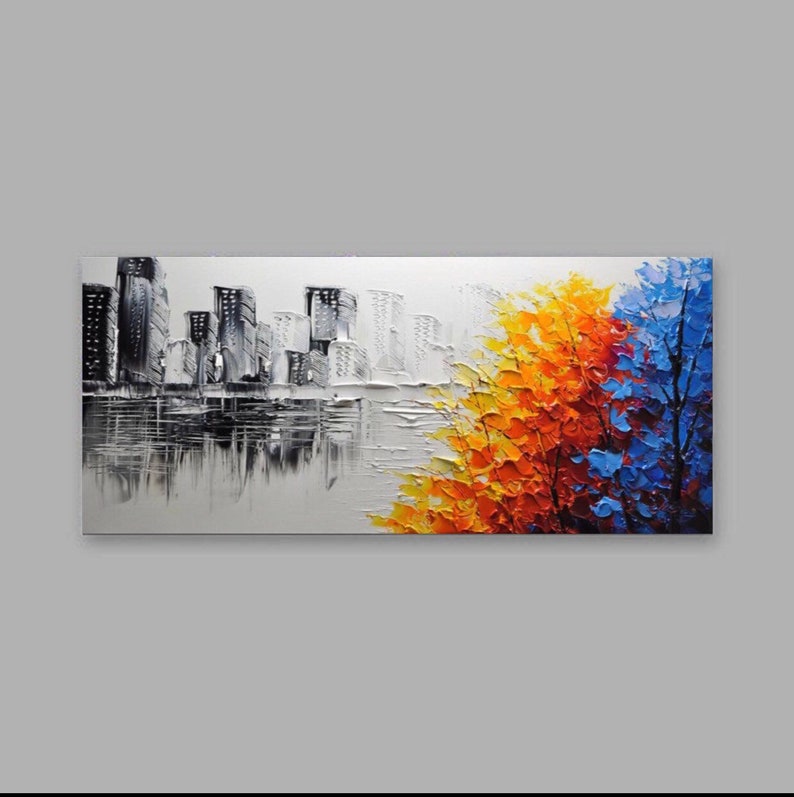 Original Handmade 3D Cityscape Painting Textured Wall Decor, Unique Floral Design for Eye-Catching perfect Living Room Decor image 6