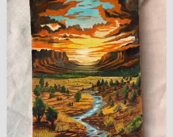 Original Gouache landscape painting on Handmade paper, Gouache sunset, Sunset landscape painting, landscape wall art, Beautiful scenery,