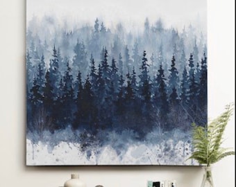 Kiefer Baum Malerei, blau und weiß Malerei, blaue Wand Kunst