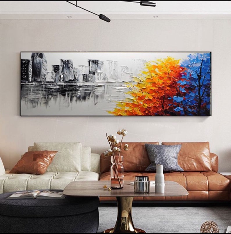 Original Handmade 3D Cityscape Painting Textured Wall Decor, Unique Floral Design for Eye-Catching perfect Living Room Decor image 4