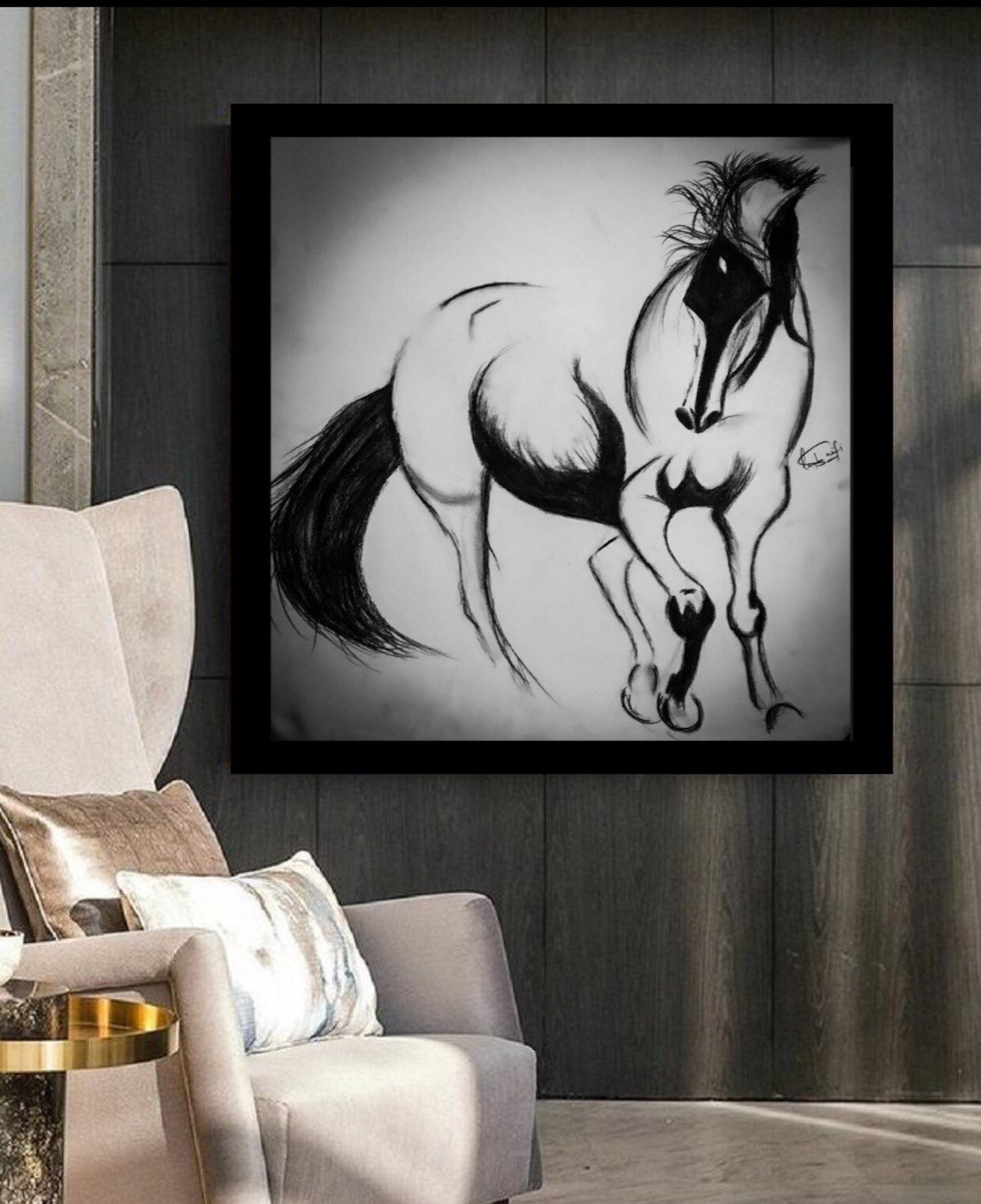 White Horse Wall Art Horse Illustration Extra Large Wall Etsy