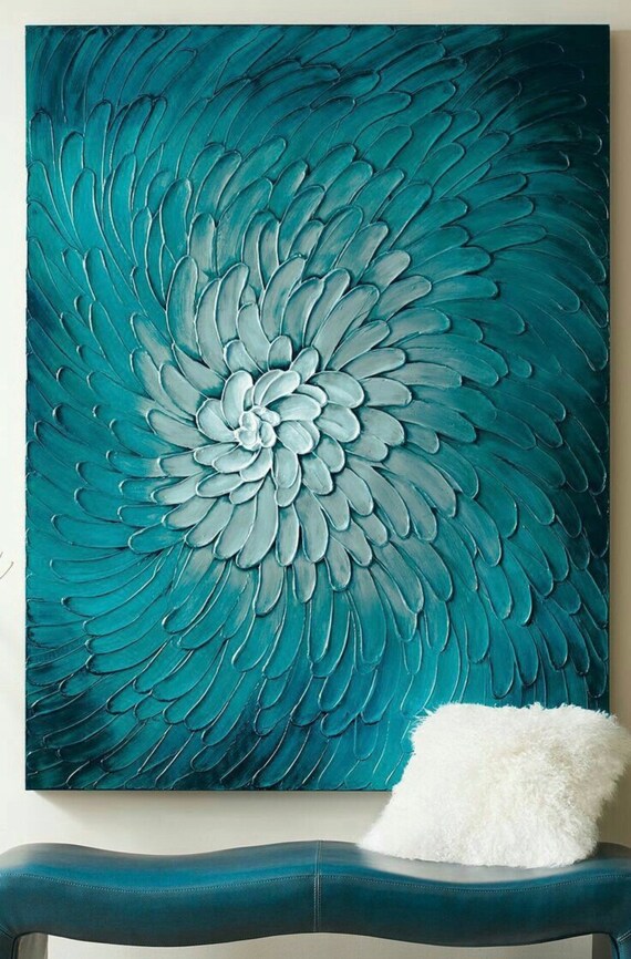Handpainted Blue Abstract Oil Painting on Canvas Textured Etsy