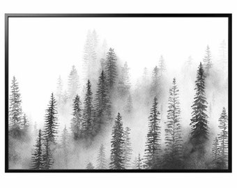 Weihnachtsgeschenk, Kiefern Wald Bilder, Schwarz Weiss Malerei, Natur Gemälde, Skandinavische Kunst