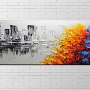 Original Handmade 3D Cityscape Painting Textured Wall Decor, Unique Floral Design for Eye-Catching perfect Living Room Decor image 3