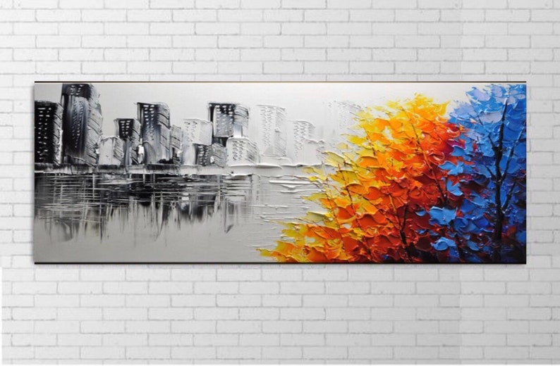 Original Handmade 3D Cityscape Painting Textured Wall Decor, Unique Floral Design for Eye-Catching perfect Living Room Decor image 3