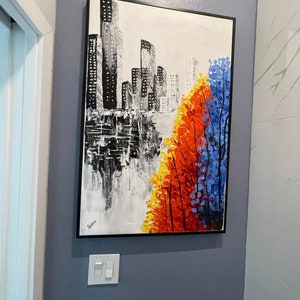 Original Handmade 3D Cityscape Painting Textured Wall Decor, Unique Floral Design for Eye-Catching perfect Living Room Decor image 2