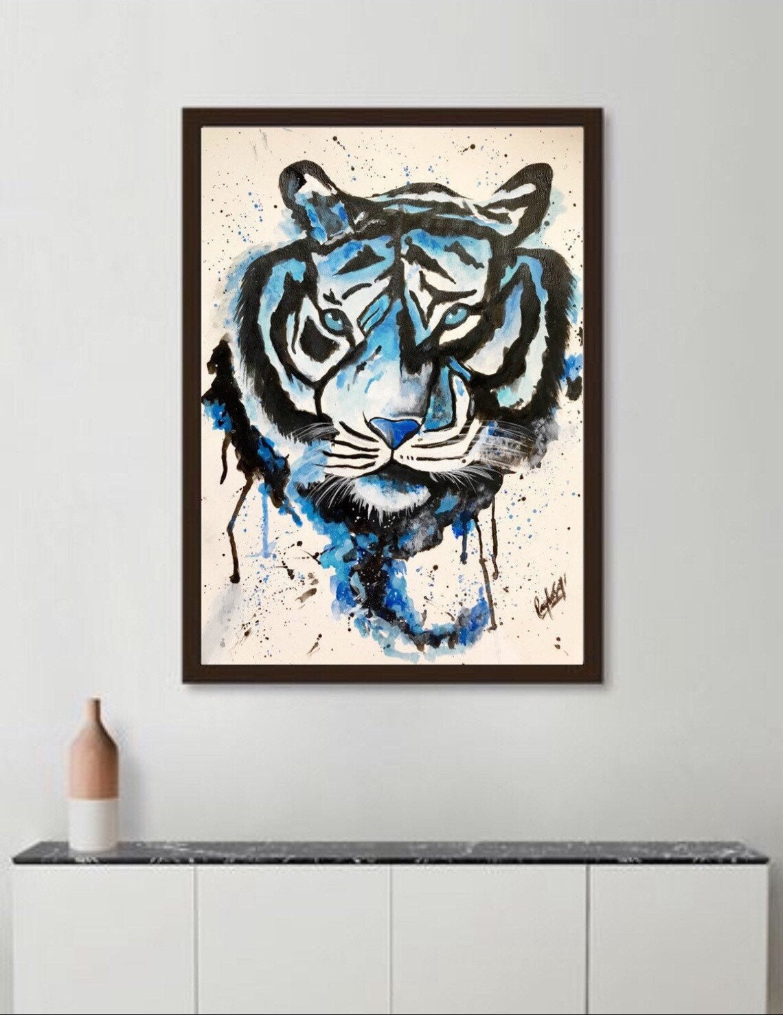 Tiger painting Blue wall decor Animal wall decor colourful Etsy