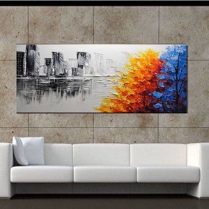 Original Handmade 3D Cityscape Painting Textured Wall Decor, Unique Floral Design for Eye-Catching perfect Living Room Decor image 5