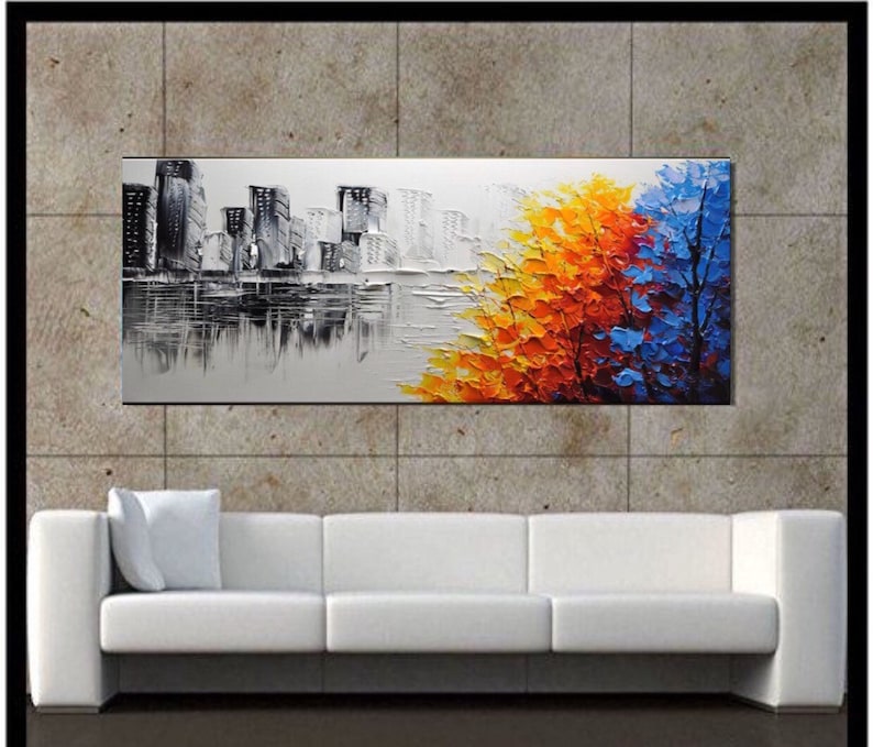 Original Handmade 3D Cityscape Painting Textured Wall Decor, Unique Floral Design for Eye-Catching perfect Living Room Decor image 5