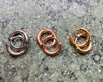 8mm Chirurgische Edelstahl Huggie Hoop Ohrringe Paar - Gold, Silber & Roségold