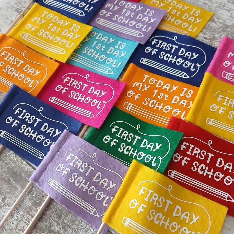 First day of school felt flags, Personalised starting/funishing school felt flags, school mini flags, Start of school decorations image 4