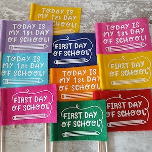 First day of school felt flags, Personalised starting/funishing school felt flags, school mini flags, Start of school decorations image 2
