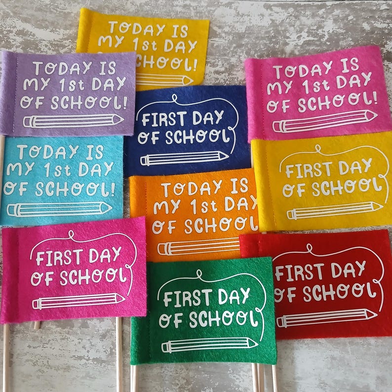 First day of school felt flags, Personalised starting/funishing school felt flags, school mini flags, Start of school decorations image 2