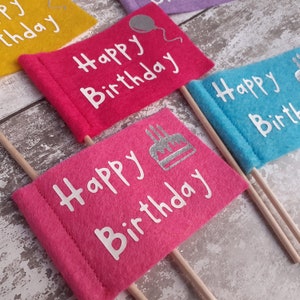 Birthday celebration flags, Personalised mini felt flags, cake topper felt flags, birthday cake decorations