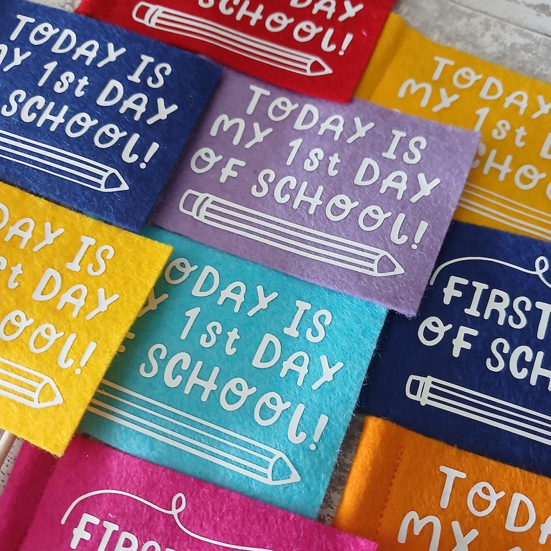 First day of school felt flags, Personalised starting/funishing school felt flags, school mini flags, Start of school decorations image 6