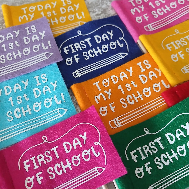 First day of school felt flags, Personalised starting/funishing school felt flags, school mini flags, Start of school decorations image 10