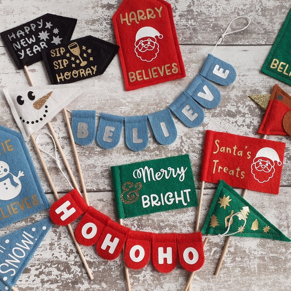 Mini Christmas bunting decorations, Mini felt bunting, festive Christmas decor, Believe Christmas garland, ho ho ho bunting