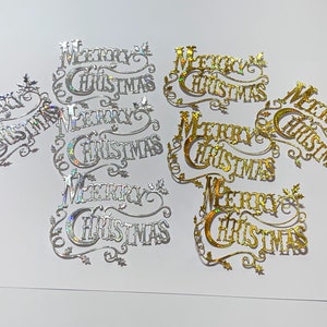 Karten-Topper, Frohe Weihnachten, Verzierungen, Karte, Kartenherstellung, Scrapbooking, Topper, holographisch, MERRY CHRISTMAS Verzierungen,