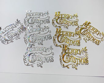Card toppers, Merry Christmas, Embellishments, card, card making, scrapbooking, toppers, holographic, MERRY CHRISTMAS embellishments,