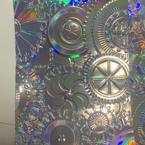 HOLOGRAPHIC, wheels & cogs, card, paper, paper crafts, scrapbooking, card making,